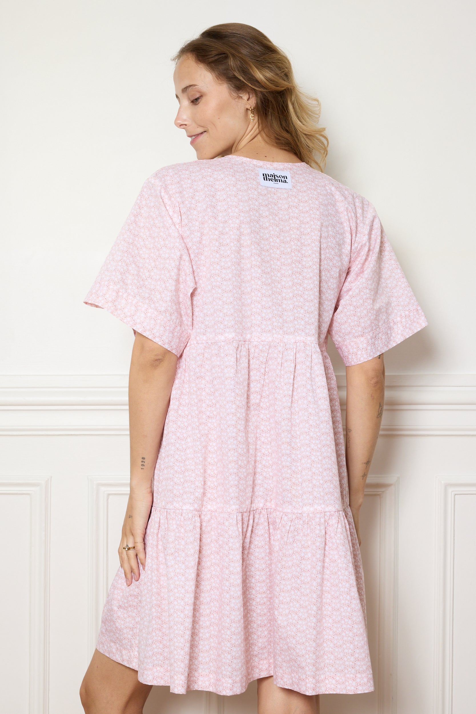 ROBE COURTE À FLEURS TERRACOTA