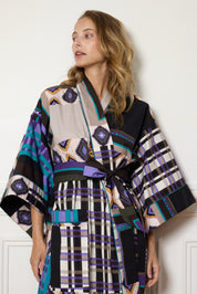 KIMONO LONG TARTAN VIOLET