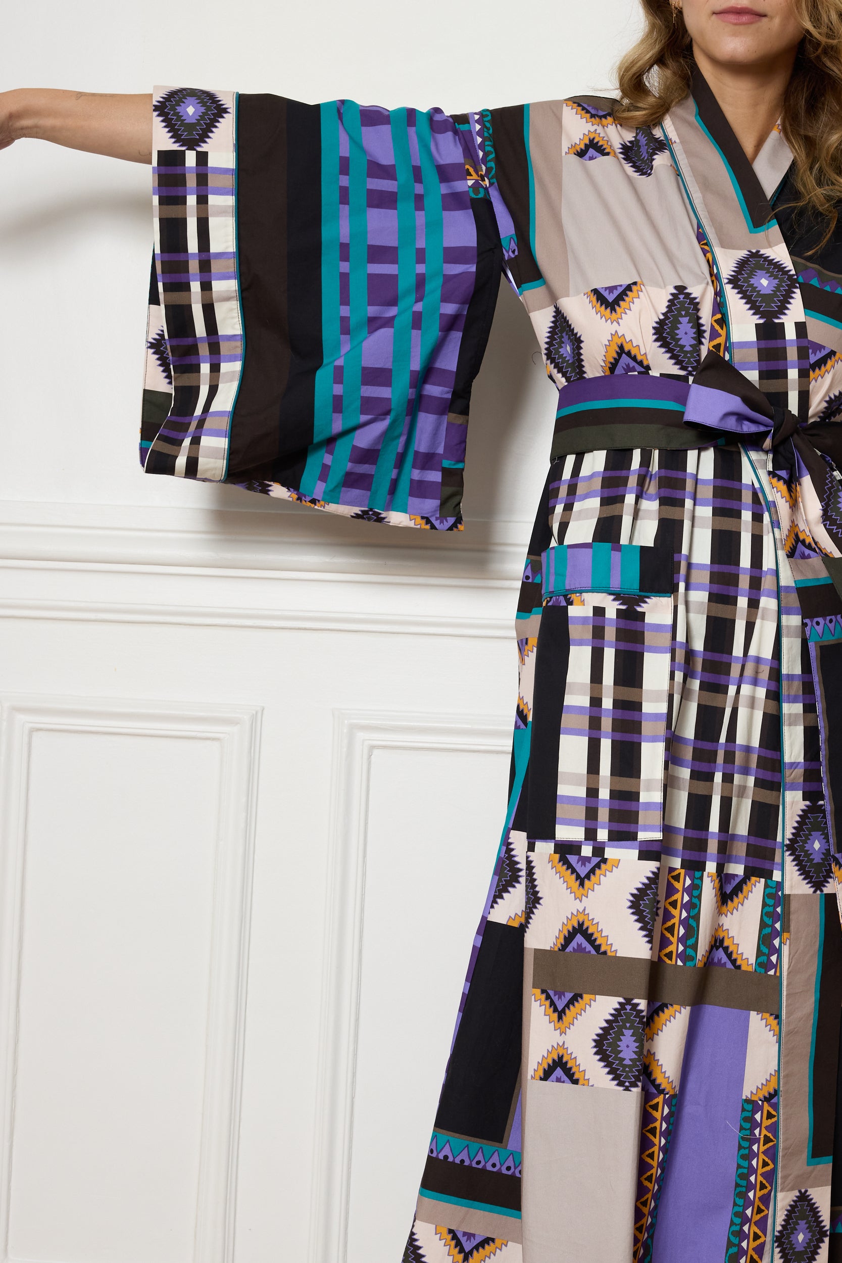 KIMONO LONG TARTAN VIOLET