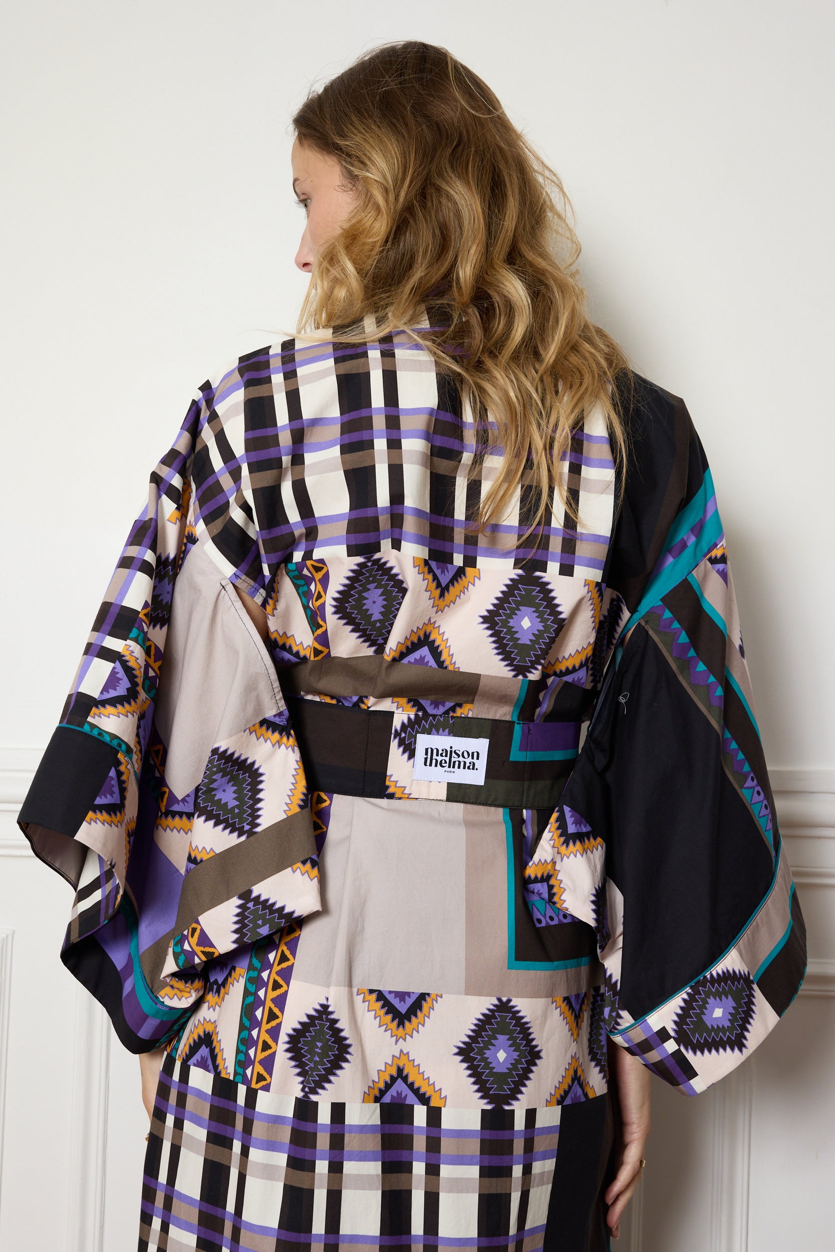 KIMONO LONG TARTAN VIOLET