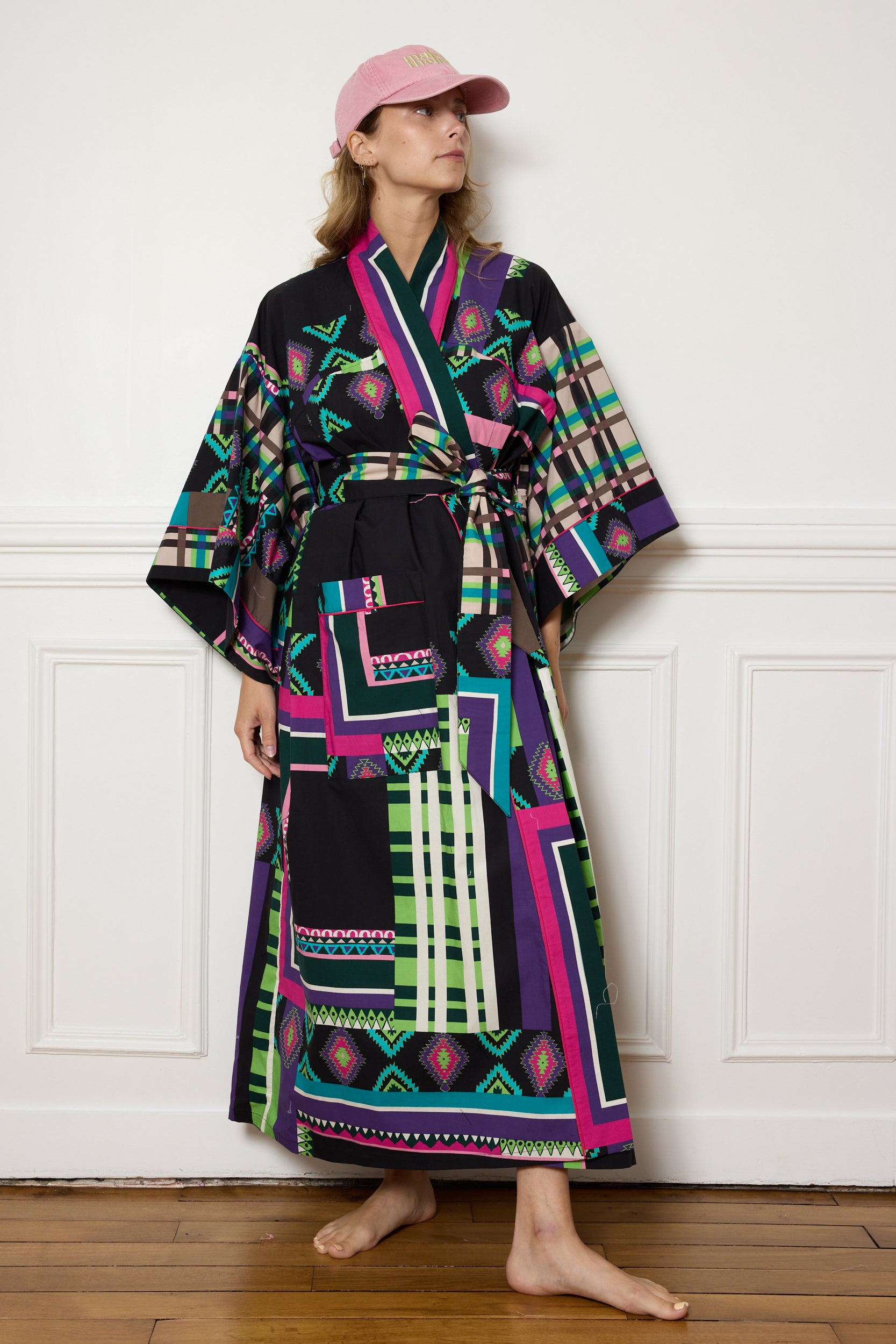 KIMONO LONG TARTAN FUSHIA