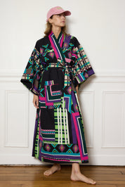 KIMONO LONG TARTAN FUSHIA
