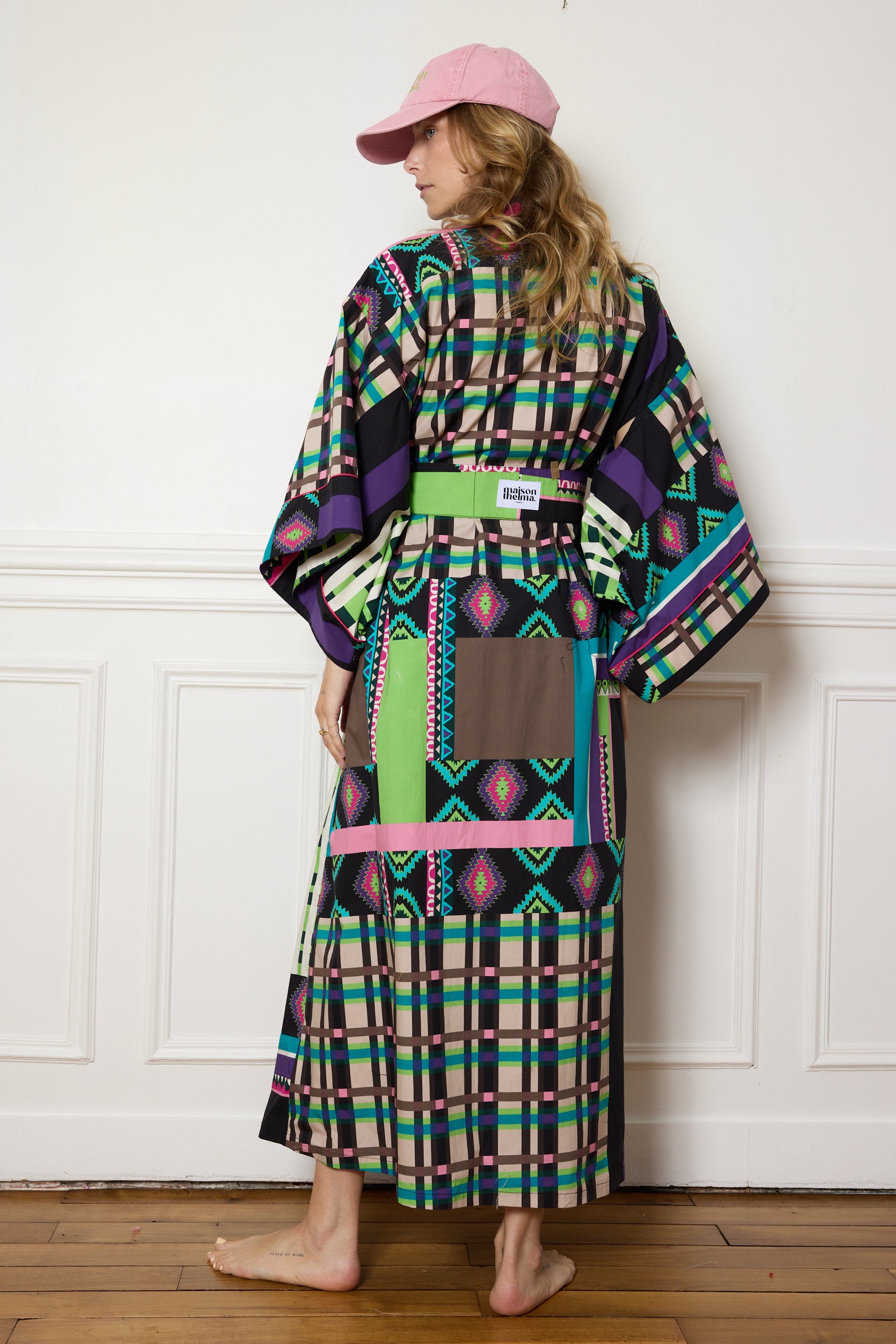 KIMONO LONG TARTAN FUSHIA