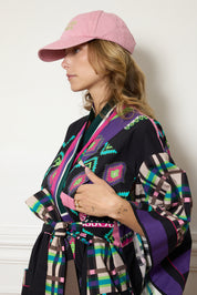KIMONO LONG TARTAN FUSHIA