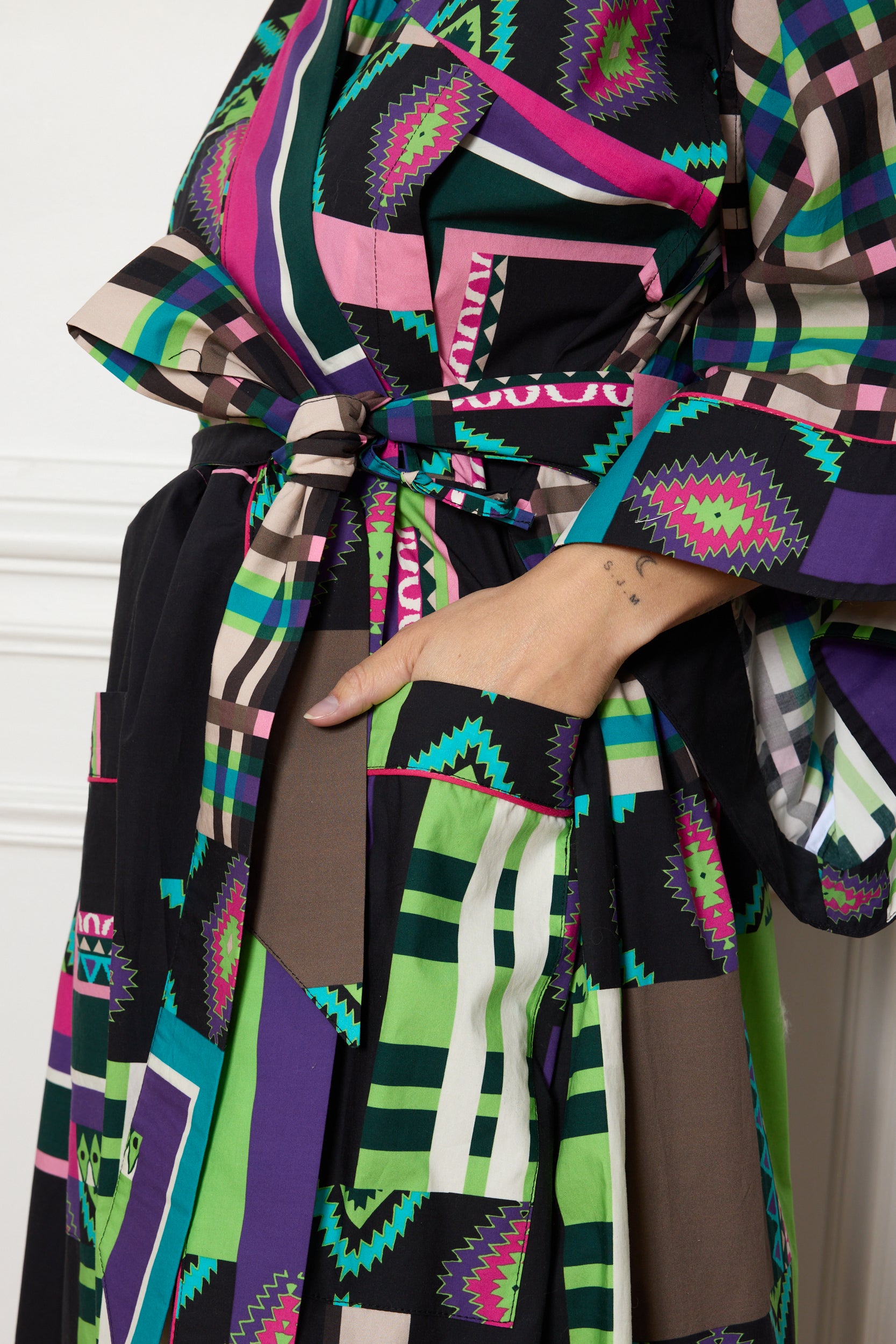 KIMONO LONG TARTAN FUSHIA