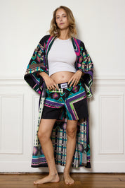 KIMONO LONG TARTAN FUSHIA
