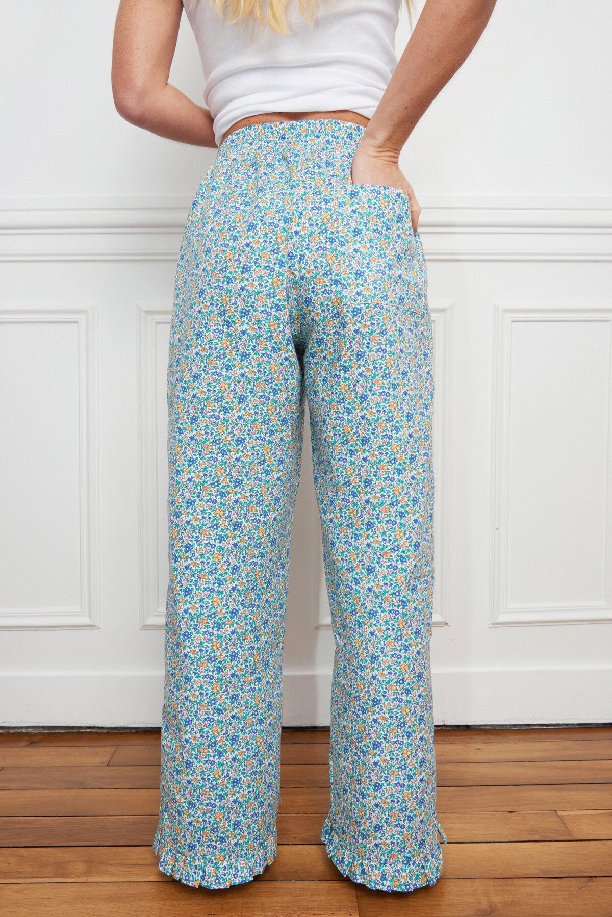PANTALON À VOLANTS LIBERTY VERT
